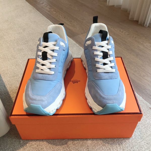 HERM Men's Impulse Sneakers in Blue Fabric and Leather