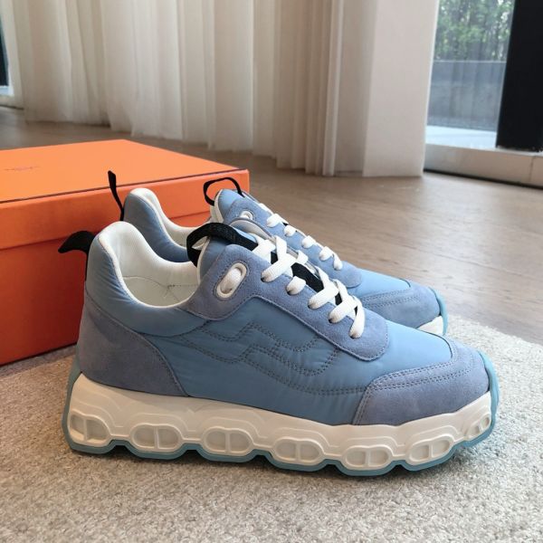 HERM Men's Impulse Sneakers in Blue Fabric and Leather