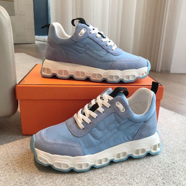 HERM Men's Impulse Sneakers in Blue Fabric and Leather