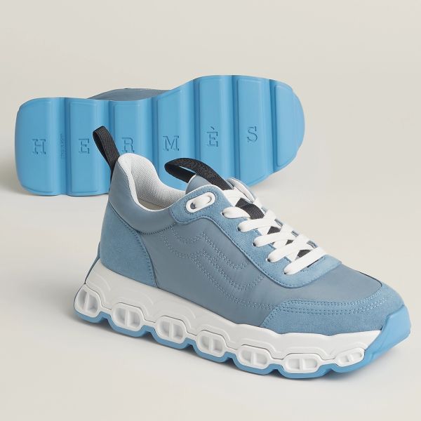 HERM Men's Impulse Sneakers in Blue Fabric and Leather