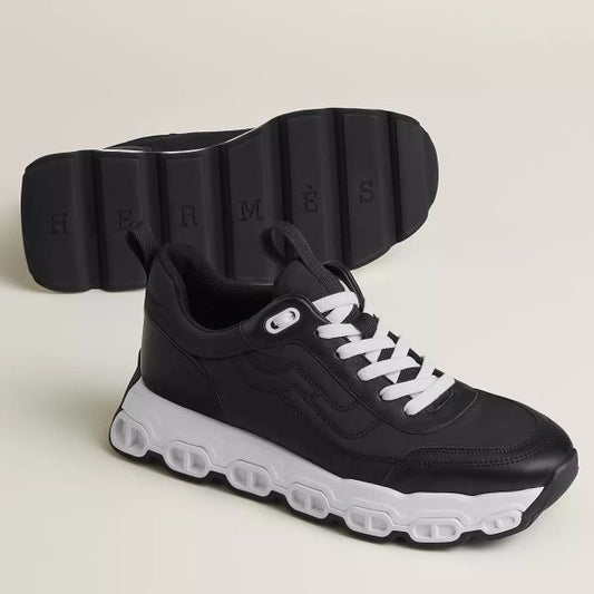 HERM Men's Impulse Sneakers in Black Fabric and Leather