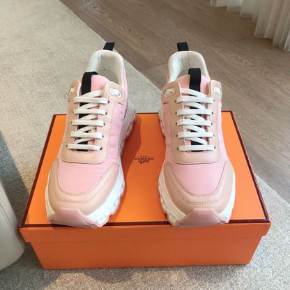 HERM Women's Impulse Sneakers in Pink Fabric and Leather
