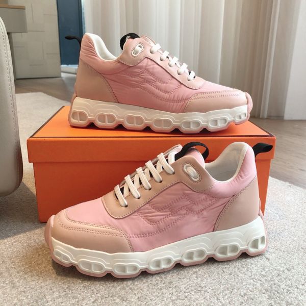 HERM Women's Impulse Sneakers in Pink Fabric and Leather