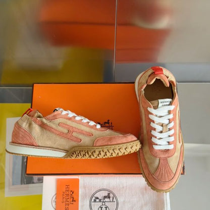 HERM Men's Jet Sneakers in Beige/Orange Suede Leather
