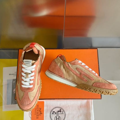 HERM Men's Jet Sneakers in Beige/Orange Suede Leather