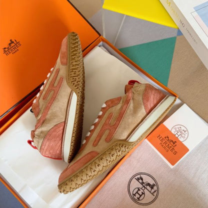 HERM Men's Jet Sneakers in Beige/Orange Suede Leather