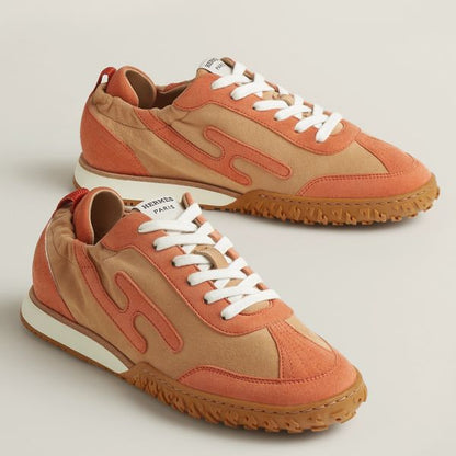 HERM Men's Jet Sneakers in Beige/Orange Suede Leather