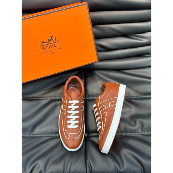 HERM Boomerang Sneakers In Brown Epsom Calfskin