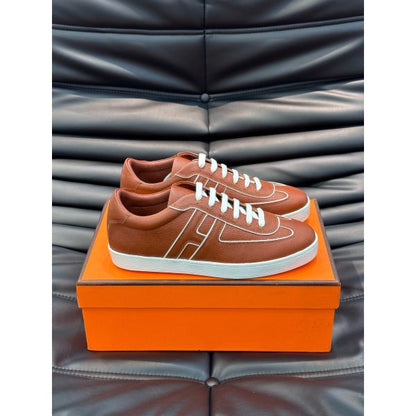 HERM Boomerang Sneakers In Brown Epsom Calfskin