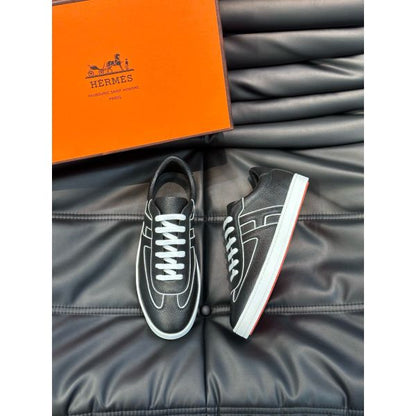 HERM Boomerang Sneakers In Noir Epsom Calfskin