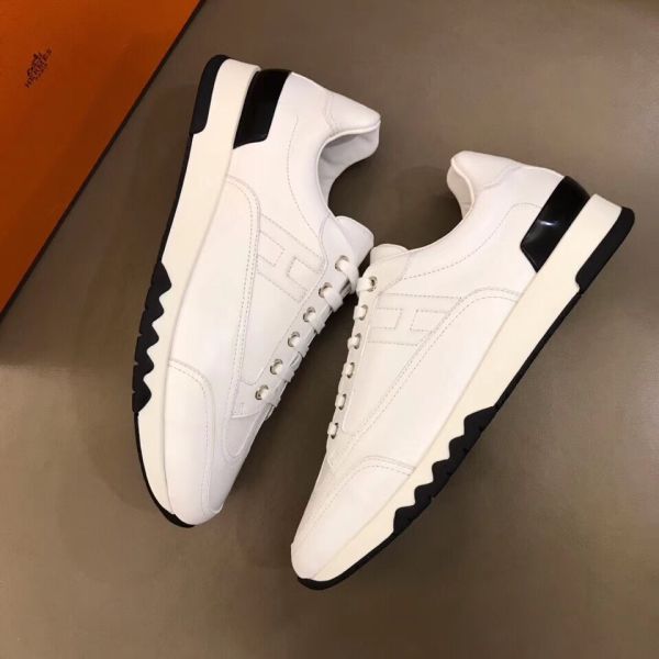 HERM Men's Trail Sneakers In White Calfskin Leather