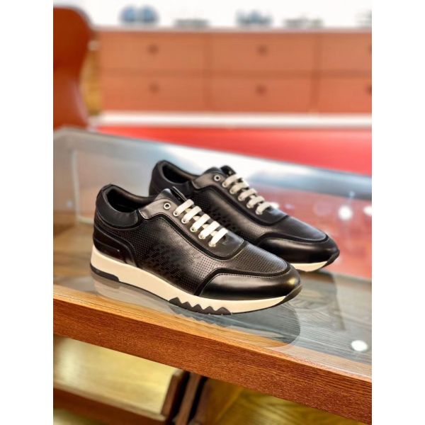 HERM Men's C-Addict Sneakers In Black Perforated calfskin