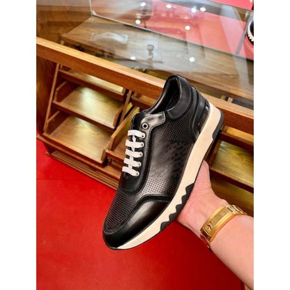 HERM Men's C-Addict Sneakers In Black Perforated calfskin