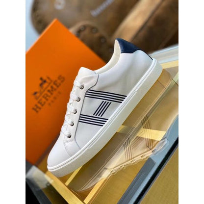 HERM Men's Avantage Sneakers In White/Blue Calfskin