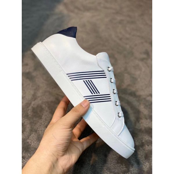 HERM Men's Avantage Sneakers In White/Blue Calfskin