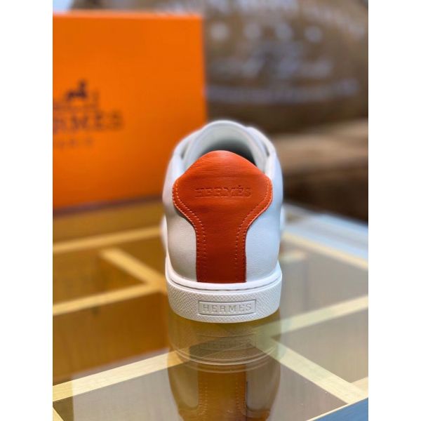 HERM Men's Avantage Sneakers In White/Orange Calfskin
