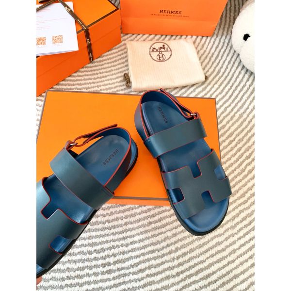 HERM Men's Genius Sandals In Blue Calfskin