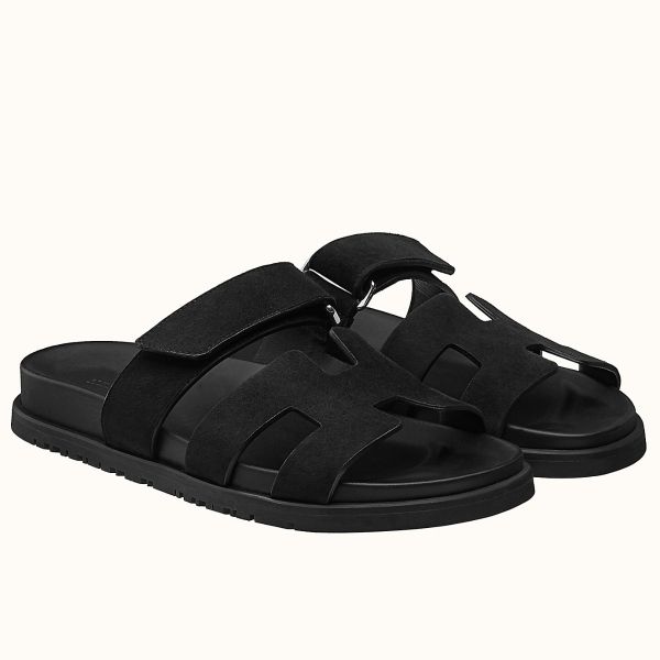 HERM Men's Chypre Sandals in Black Suede Calfskin