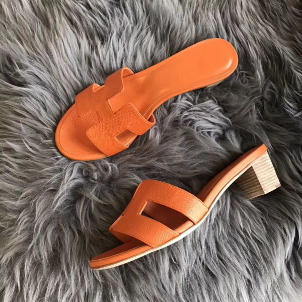 HERM Oasis Sandals In Orange Epsom Leather