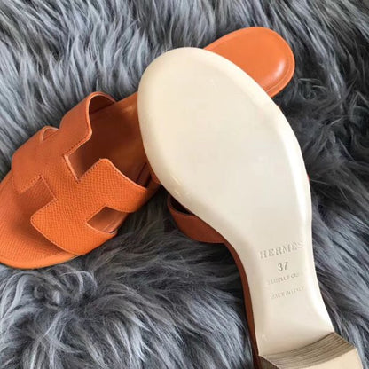 HERM Oasis Sandals In Orange Epsom Leather