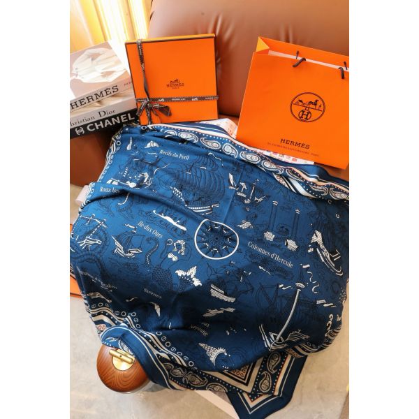 HERM Blue Tatouages Marins Bandana Shawl 140