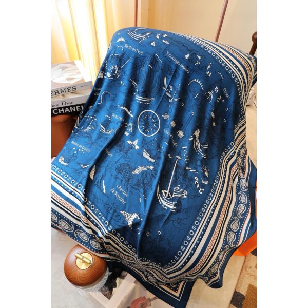 HERM Blue Tatouages Marins Bandana Shawl 140