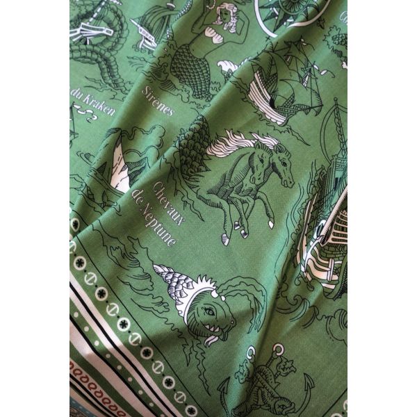 HERM Green Tatouages Marins Bandana Shawl 140