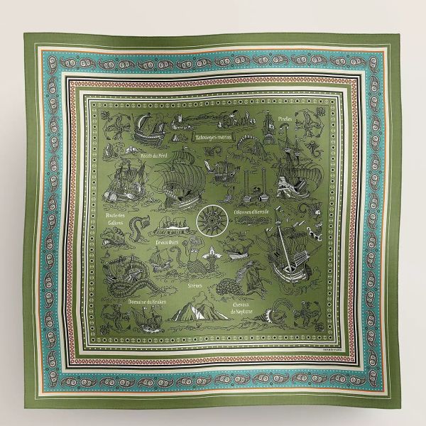 HERM Green Tatouages Marins Bandana Shawl 140