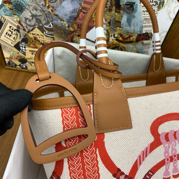 HERM Steeple 25 Bag in H Plume Canvas with Fantaisie d'Etriers