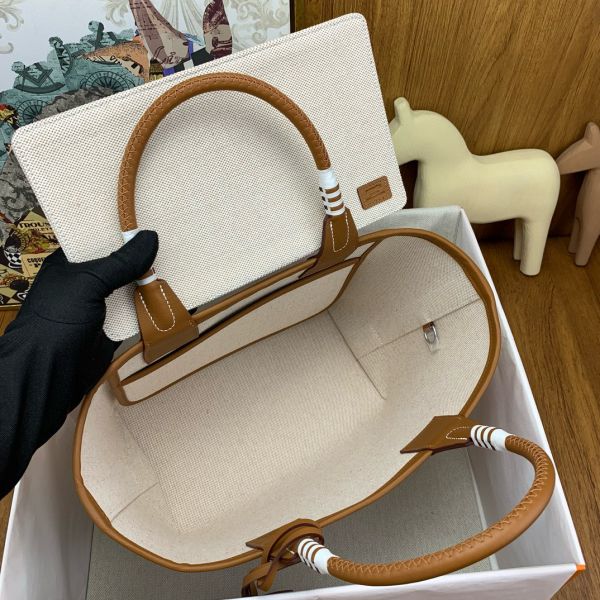 HERM Steeple 25 Bag in H Plume Canvas with Fantaisie d'Etriers