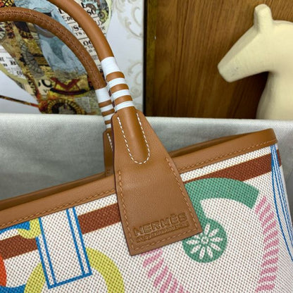 HERM Steeple 25 Bag in H Plume Canvas with Clic Clac Panoplie Equestre