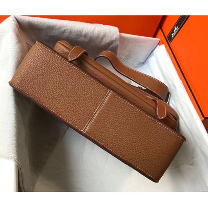 HERM Steve 35 Messenger Bag In Brown Clemence Calfskin