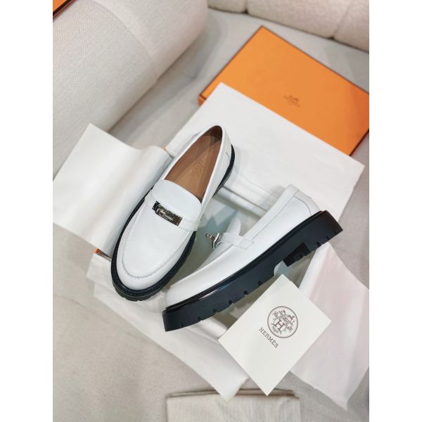 HERM Women's Icone Loafers in White Calfskin