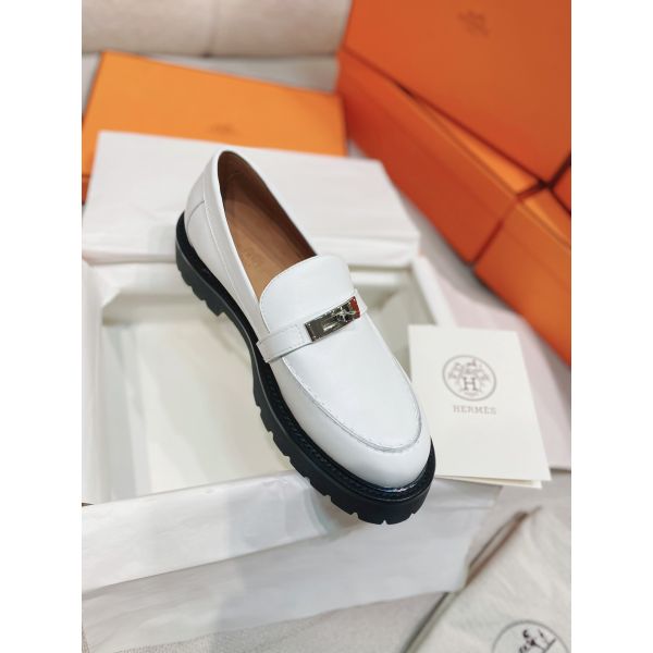 HERM Women's Icone Loafers in White Calfskin