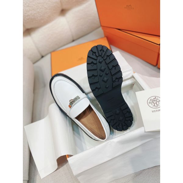 HERM Women's Icone Loafers in White Calfskin