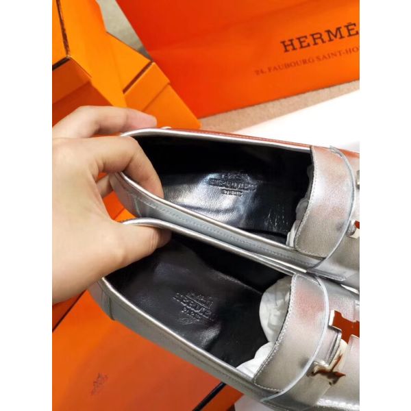 HERM Paris Loafers In Silver Metallic Goatskin