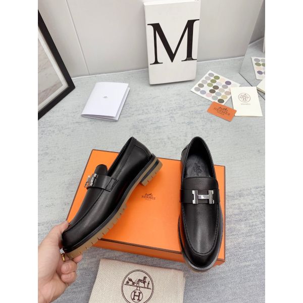 HERM Women's Faubourg Loafers in Black Leather