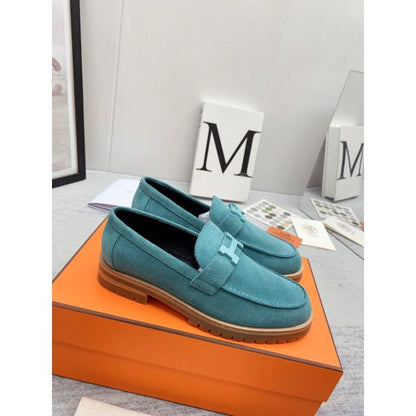 HERM Women's Faubourg Loafers in Blue Suede Leather