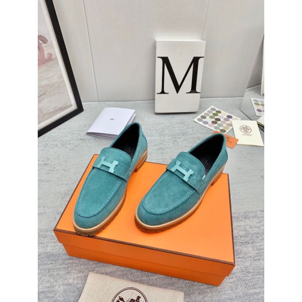 HERM Women's Faubourg Loafers in Blue Suede Leather
