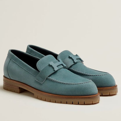 HERM Women's Faubourg Loafers in Blue Suede Leather