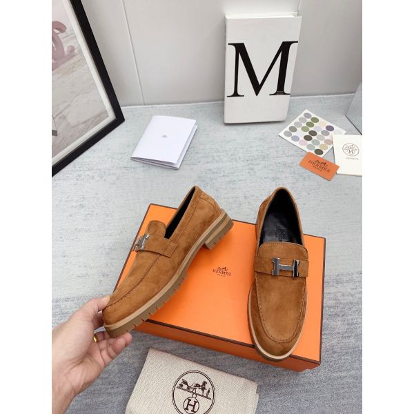 HERM Women's Faubourg Loafers in Brown Suede Leather