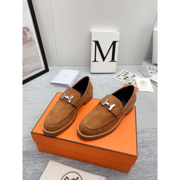 HERM Women's Faubourg Loafers in Brown Suede Leather