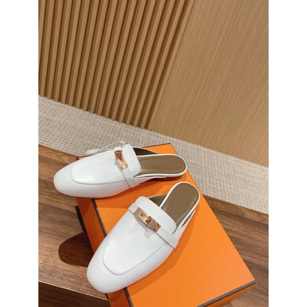 HERM Women's Oz Mules in White Calfskin