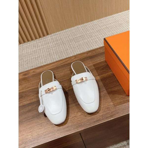 HERM Women's Oz Mules in White Calfskin