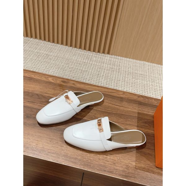 HERM Women's Oz Mules in White Calfskin