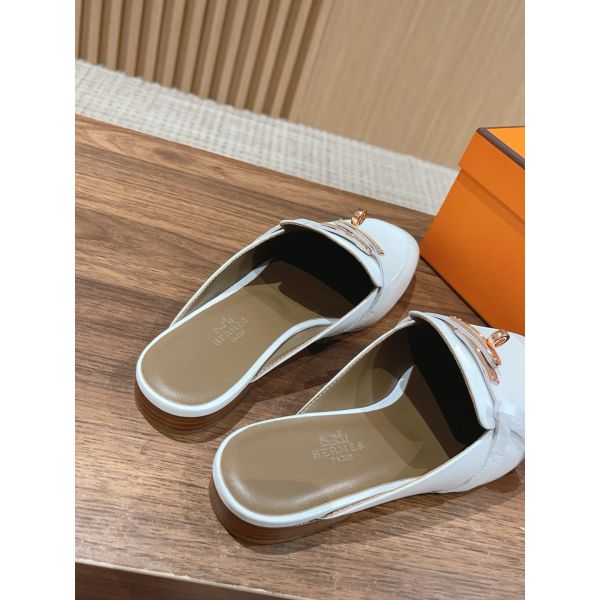 HERM Women's Oz Mules in White Calfskin