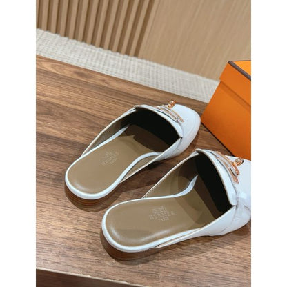 HERM Women's Oz Mules in White Calfskin