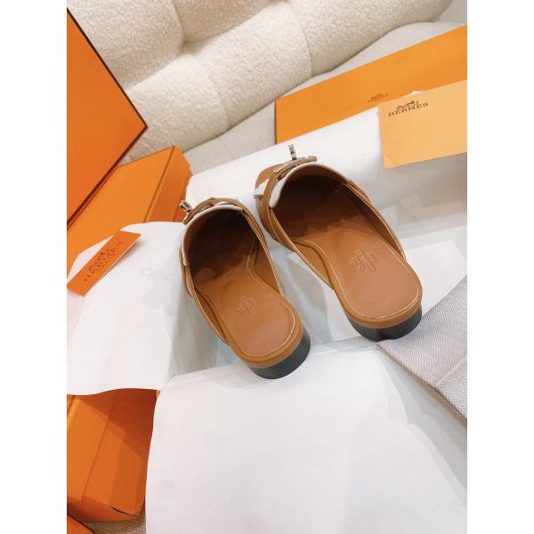 HERM Women's Oz Mules with Fringed in Brown/White Leather