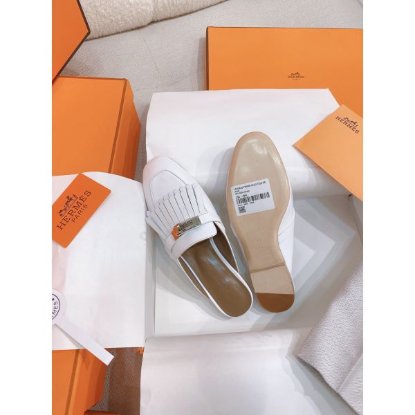 HERM Women's Oz Mules with Fringed in White Leather