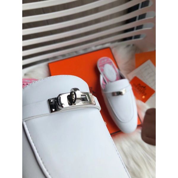HERM Oz Mules In White Calfskin